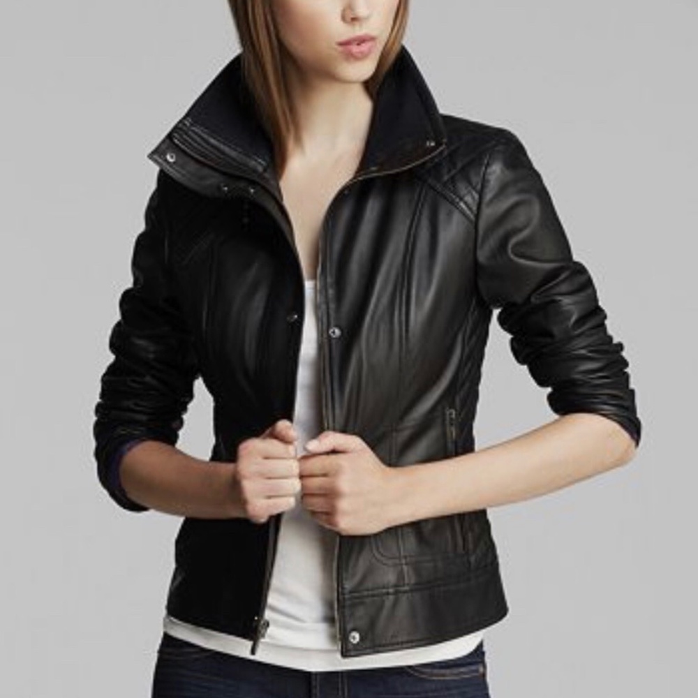 Cole Haan Genuine Leather Jacket Black - size small